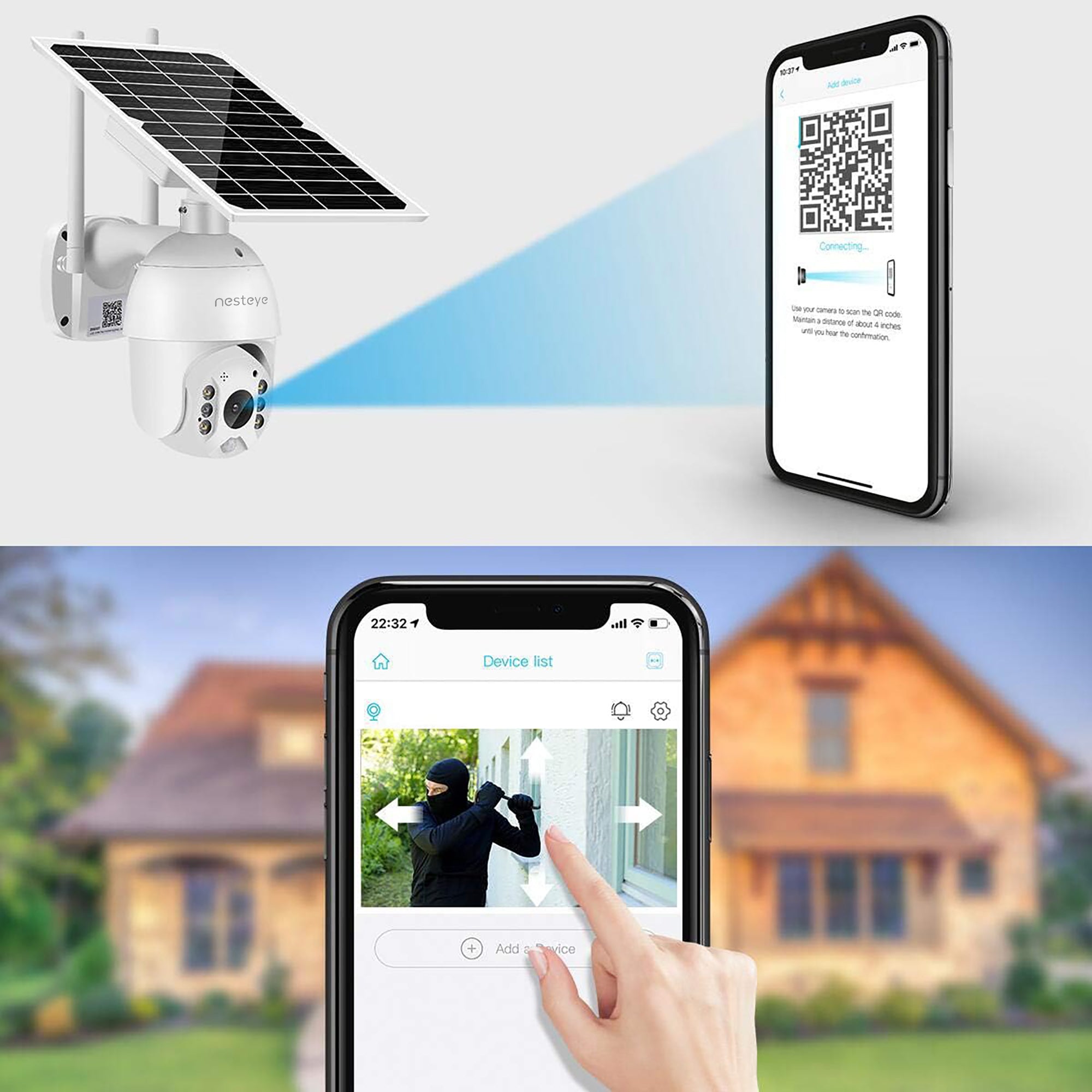 Outdoor 4G/WiFi compatible, 2K high-definition solar-powered surveillance, 24-hour non-stop power! Includes backup power source for remote control.