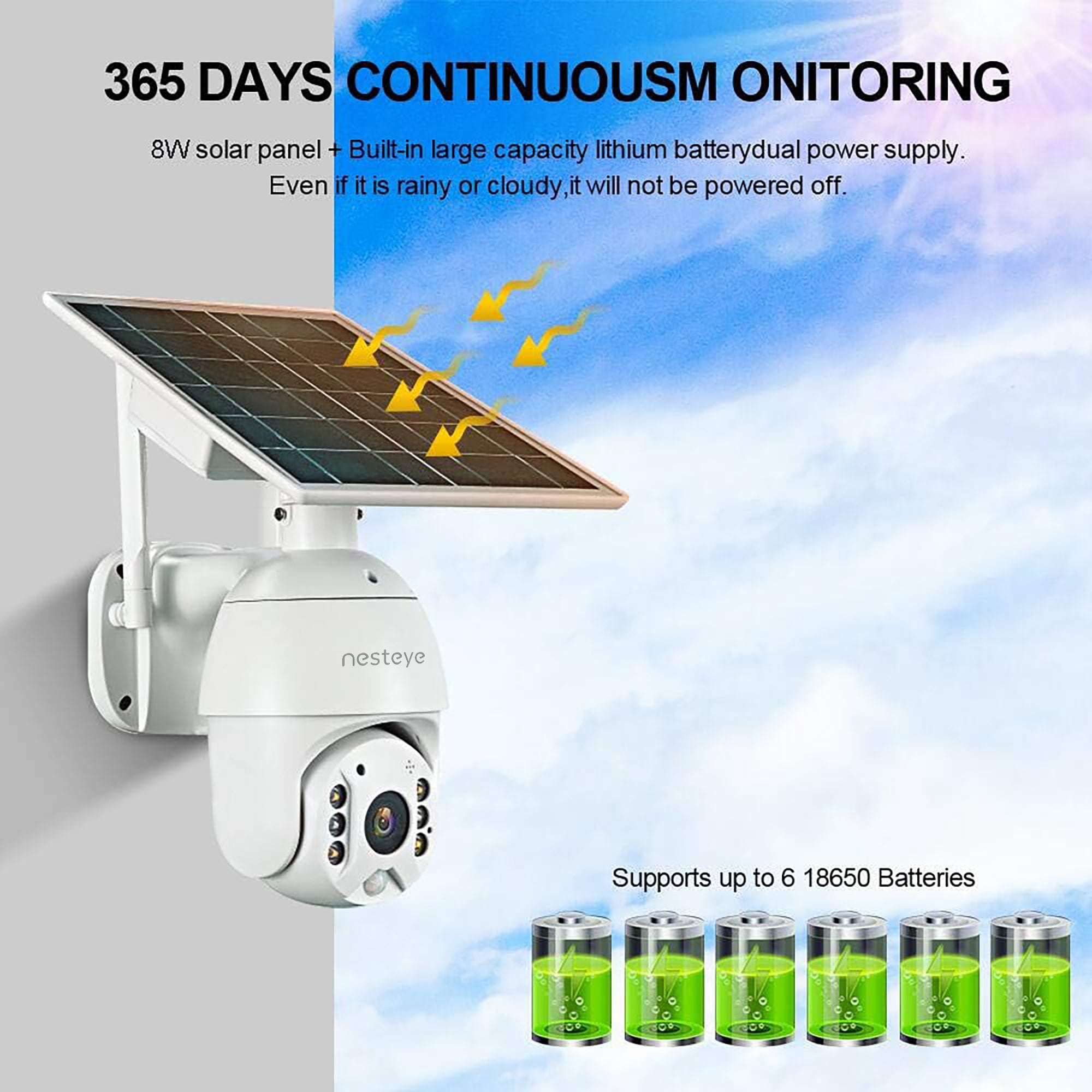 Outdoor 4G/WiFi compatible, 2K high-definition solar-powered surveillance, 24-hour non-stop power! Includes backup power source for remote control.