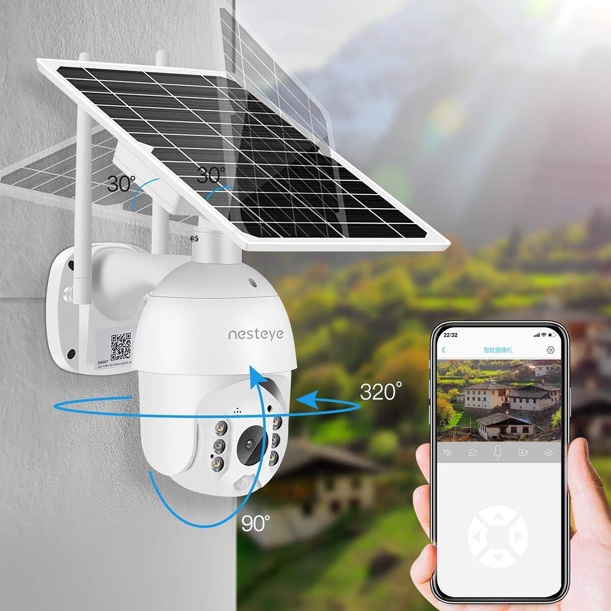 Outdoor 4G/WiFi compatible, 2K high-definition solar-powered surveillance, 24-hour non-stop power! Includes backup power source for remote control.