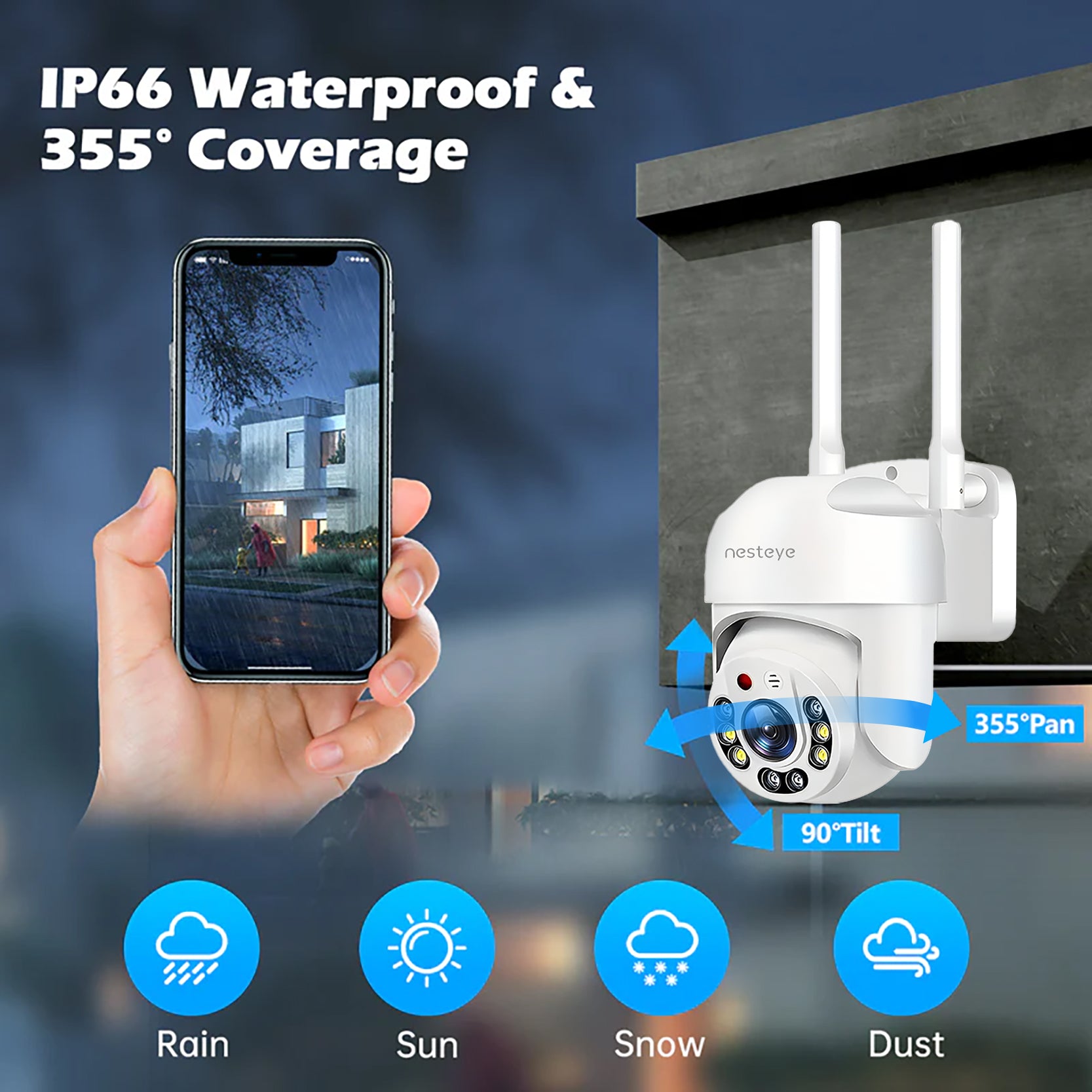 Multifunctional indoor/outdoor HD camera, WiFi/5G compatible, remote control for automatic anomaly monitoring, 2K high-definition smart model.