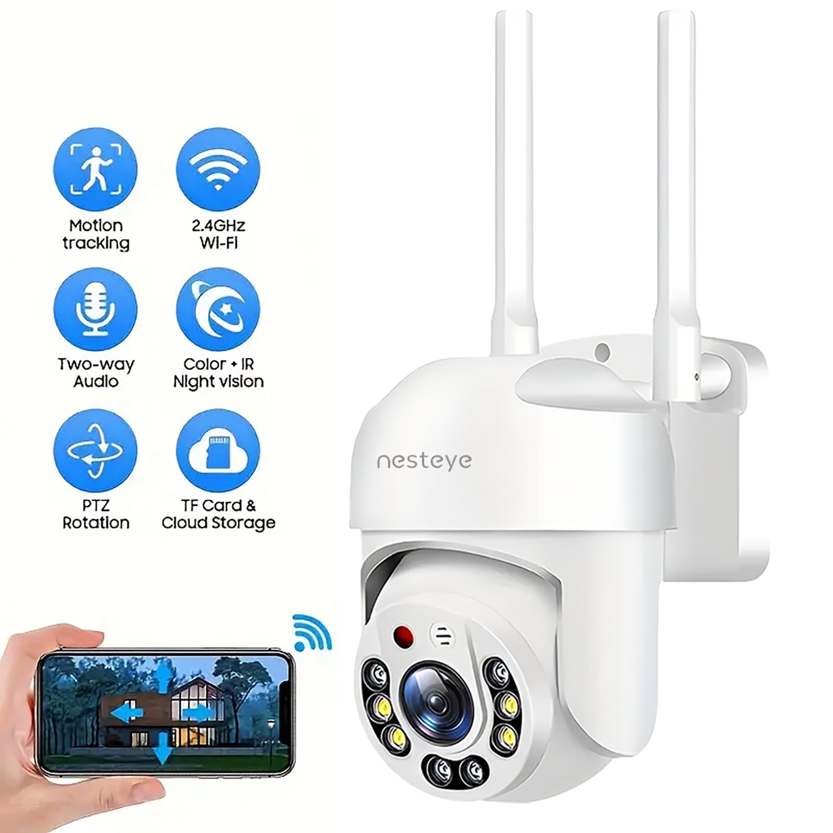 Multifunctional indoor/outdoor HD camera, WiFi/5G compatible, remote control for automatic anomaly monitoring, 2K high-definition smart model.