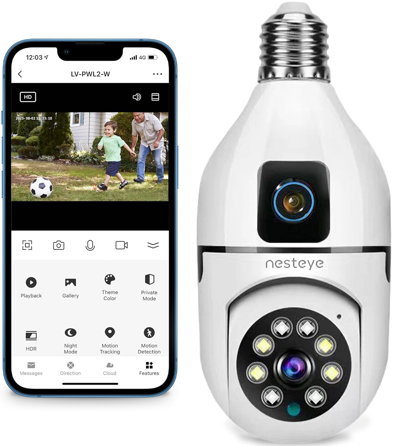 Nesteye Bulb Camera WiFi, Connects to Cellphone with Two-way Audio, Wireless 1080P V380 Smart Security Camera